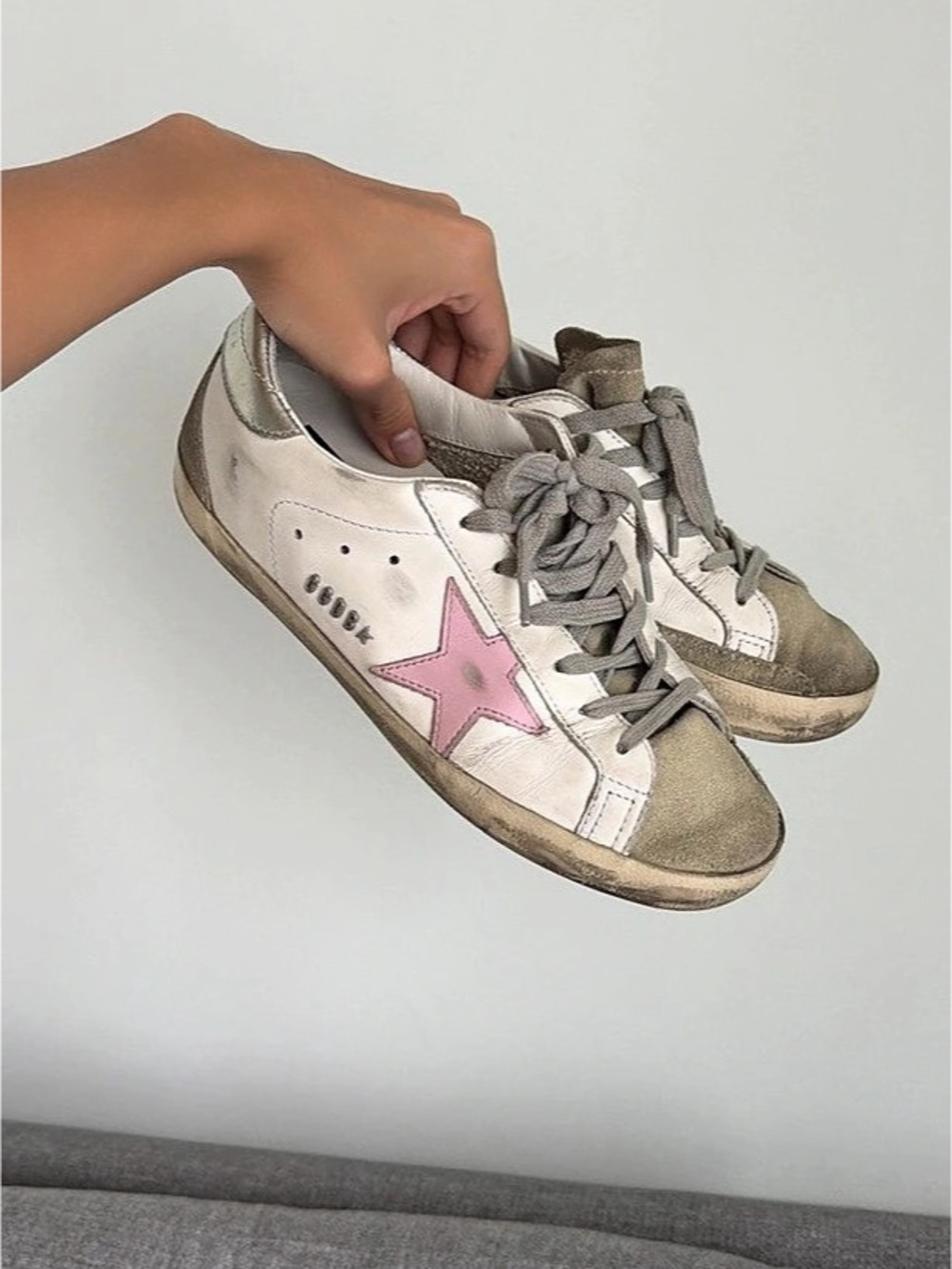 Golden Goose Super-Star Sneakers in White & Pink